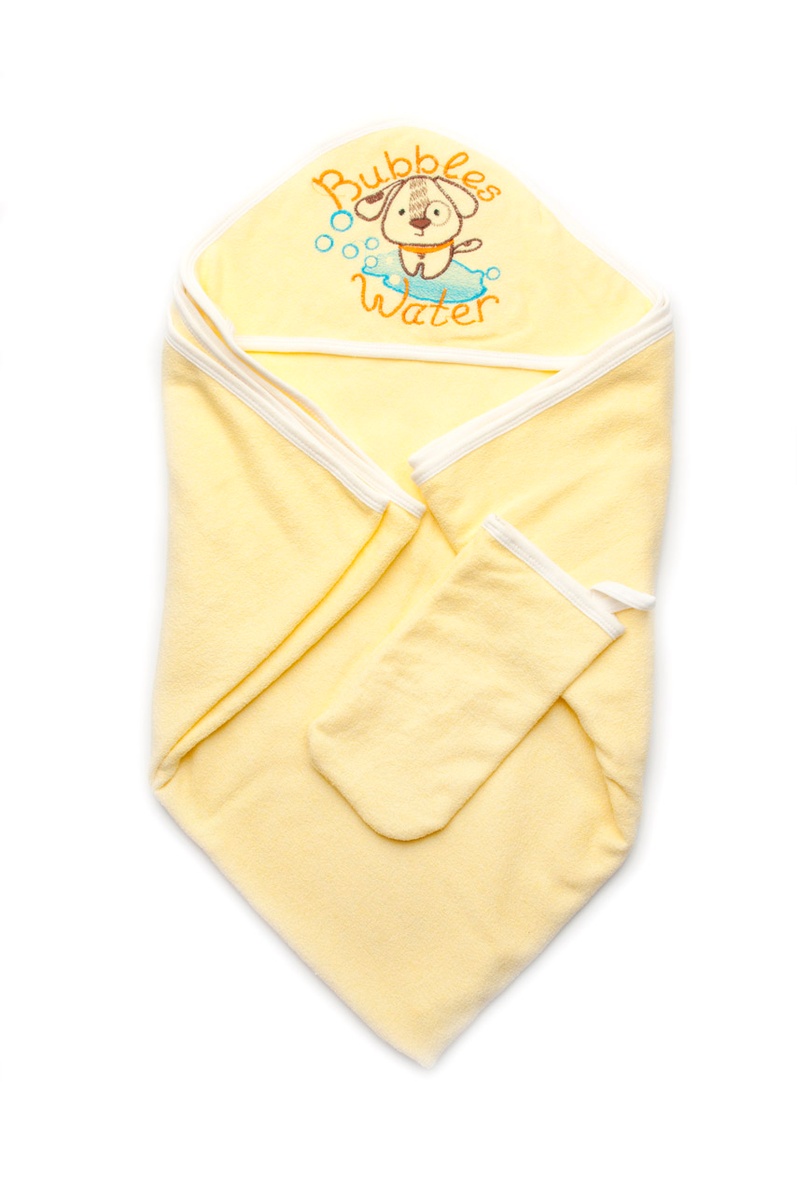 Полотенца Махровое полотенце для купания с капюшоном желтое, Модный карапуз.