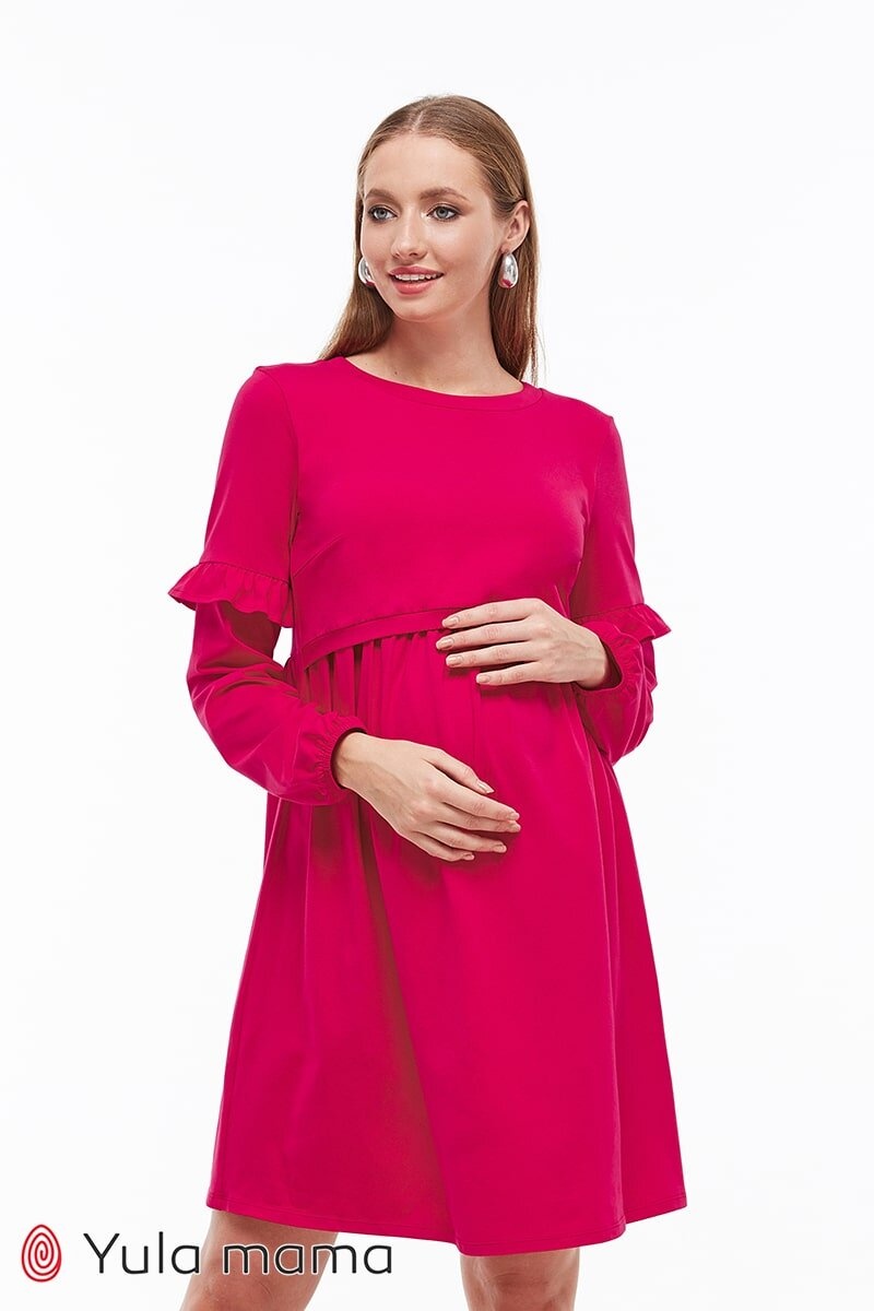 Платье с оборками для беременных и кормящих MIRION, Юла мама, Малиновый, S