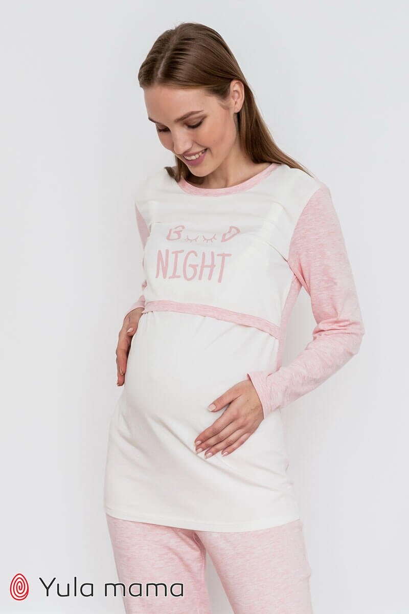 Піжами, домашні костюми Піжама для вагітних і годуючих мам Milena, рожевий меланж, Юла Мама