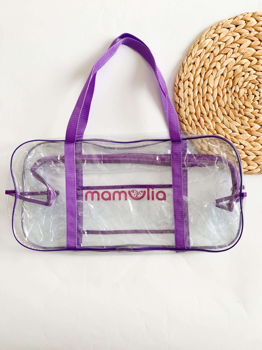 Зручні прозорі сумки в пологовий будинок Дуже велика сумка в пологовий будинок з кишенею, фіолетова XL, Mamapack.