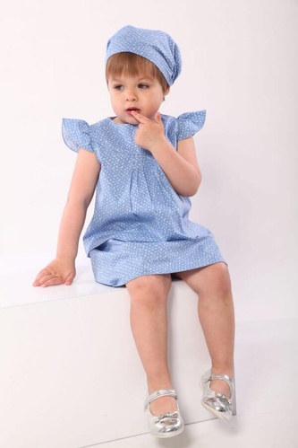 Платье летнее для девочек 1-4 лет, голубое в мелкий цветочек, Модный карапуз, Черный, 80