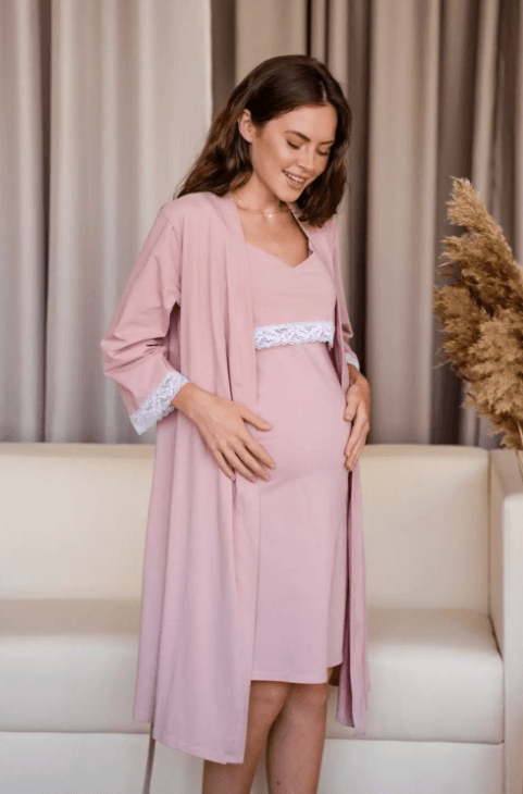 Халати Комплект халат та нічна сорочка для вагітних і годуючих мам 4333041, пудра, To be