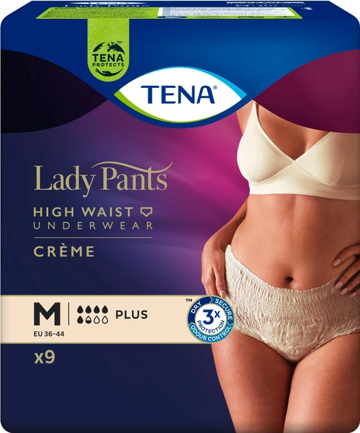 Післяпологові трусики  Урологічні труси Tena Lady Pants Plus для жінок Medium, бежеві, 9 шт, Tena