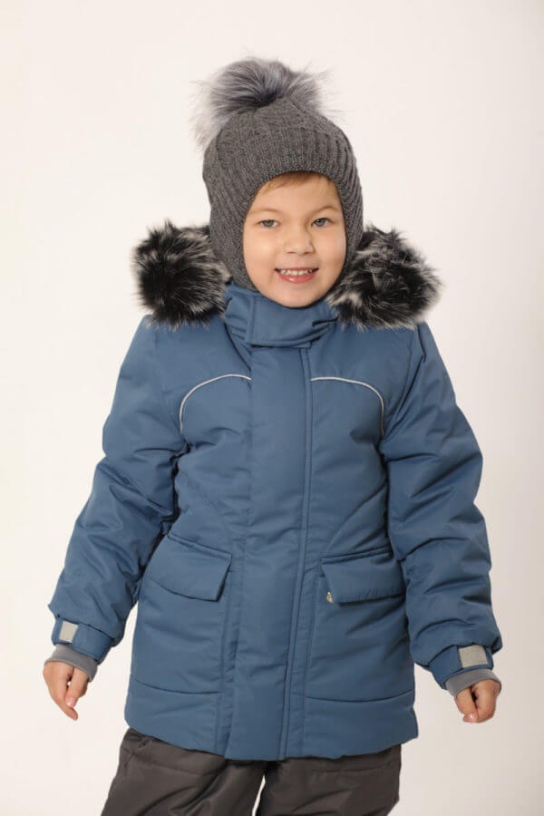 Куртки и пальто Куртка парка зимняя детская, деним, Модный карапуз