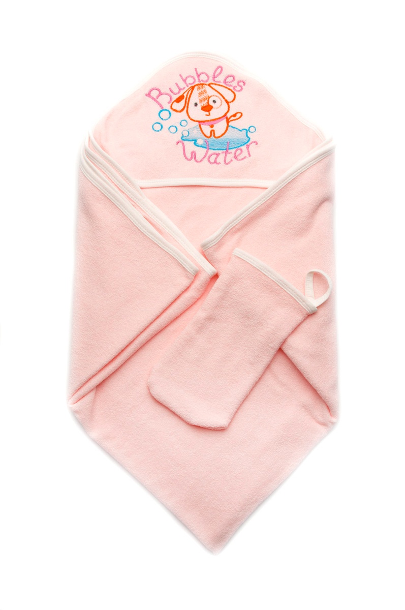 Полотенца Махровое полотенце для купания с капюшоном персиковое, Модный карапуз.