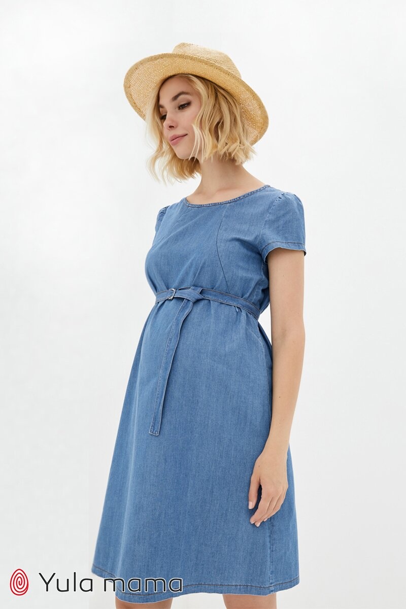 Платье для беременных и кормящих GRACE джинсово-голубой, Юла мама, Голубой, S