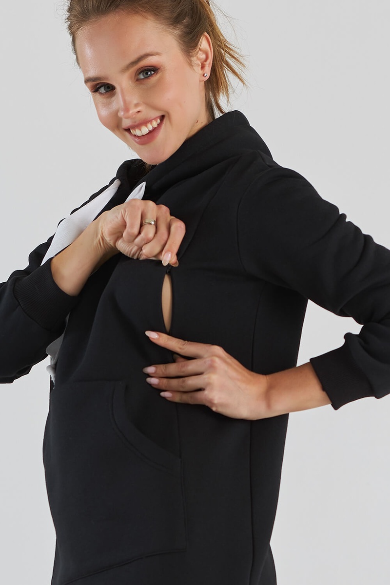 Платье-худи на флисе для беременных и кормящих мам, черное, ТМ Dianora, Черный, M