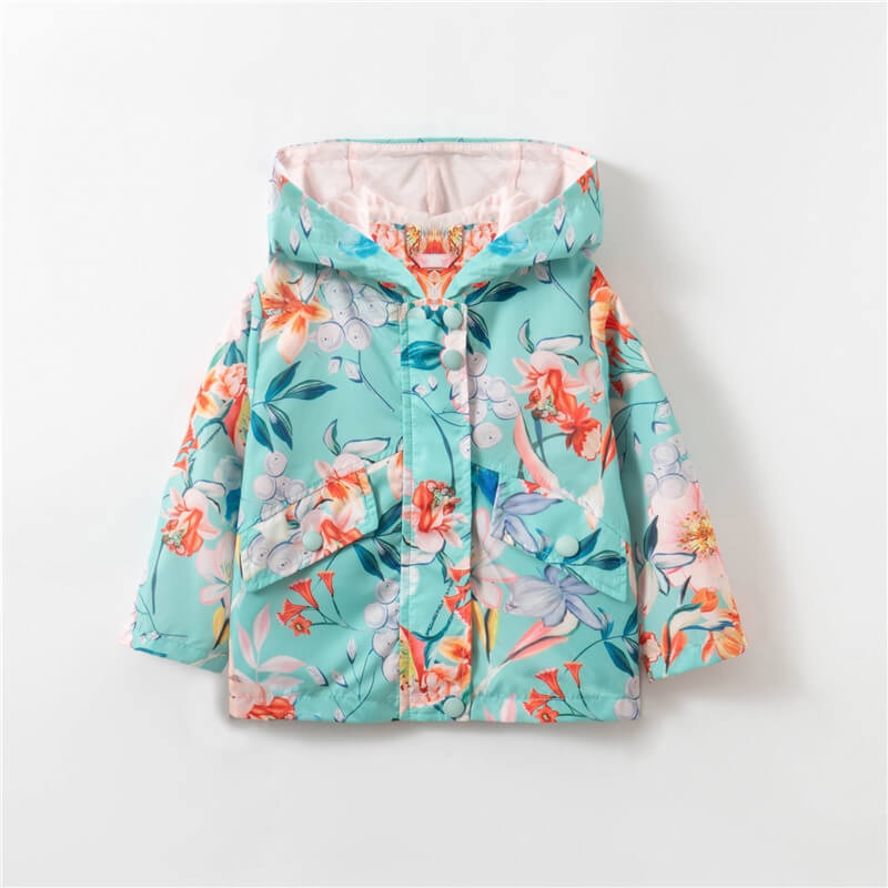 Куртка-вітрівка для дівчинки Flowers, Malwee, Бирюза, 90