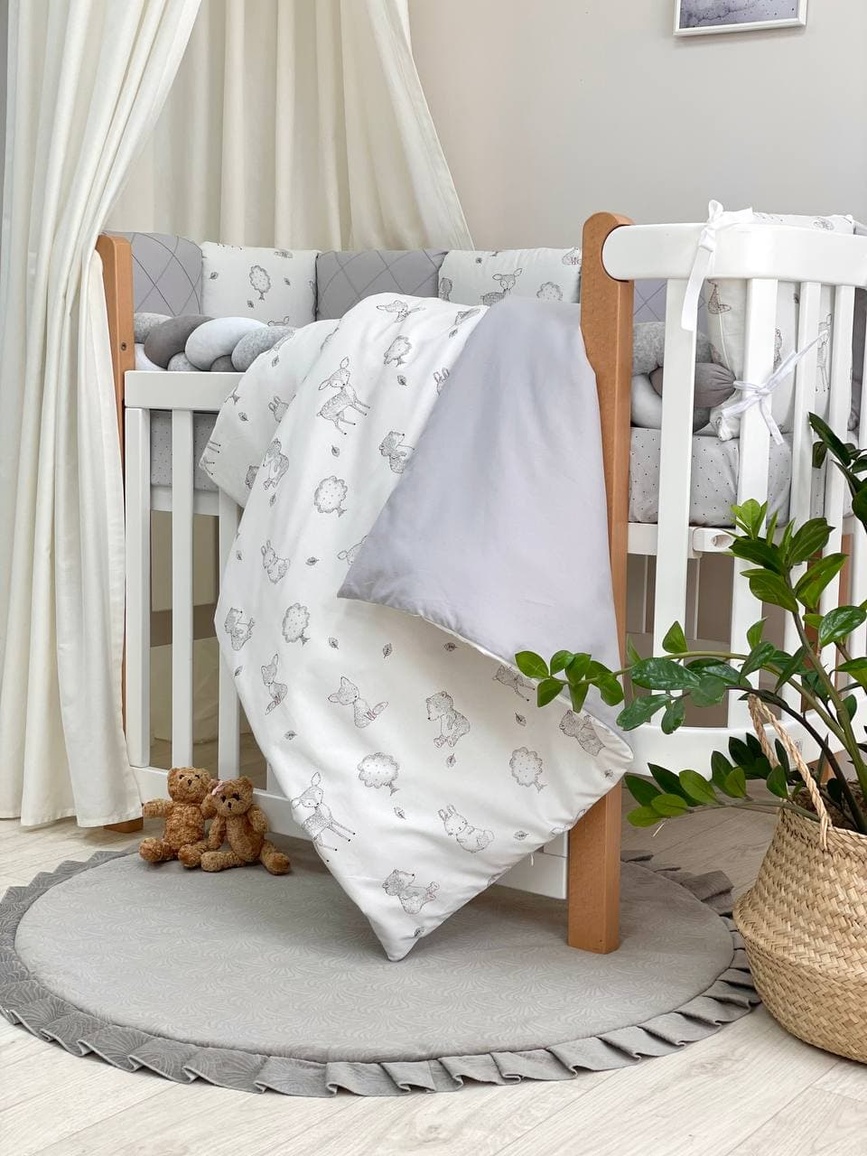 Постелька Комплект постельного белья в кроватку Happy night Зверята, 6 элементов, серо-бежевый, Маленькая Соня