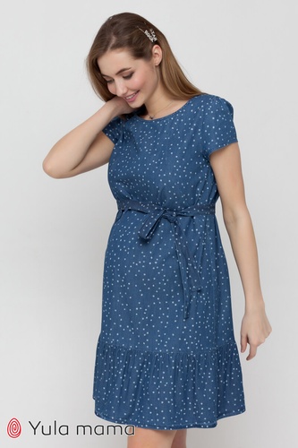 Платье для беременных и кормящих мам SHELBY джинсово-синяя с принтом звездочек, Юла мама, Темно синий, S