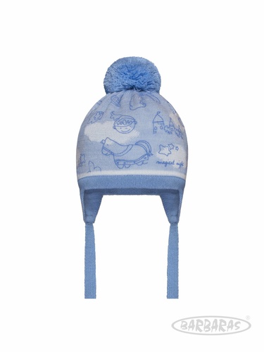 Зимняя шапочка на завязках, голубой рисунок, Barbaras, Голубой, 38-40
