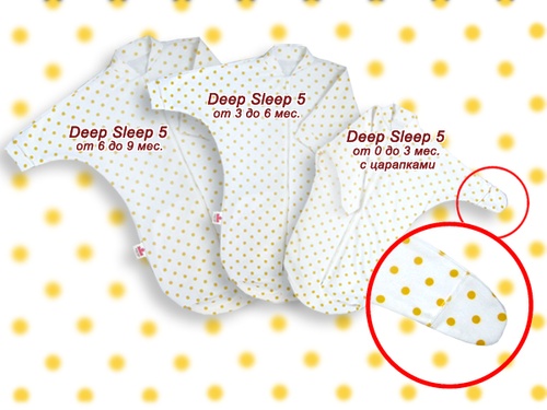 Пеленки-коконы Пеленка с рукавами трикотажная на липучке Deep Sleep Summer плюс, белая в желтый горох, ТМ Ontario Linen