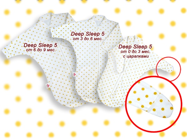 Пелюшки-кокони Пелюшка з рукавами трикотажна на липучці Deep Sleep Summer плюс, біла в жовтий горох, Ontario Linen