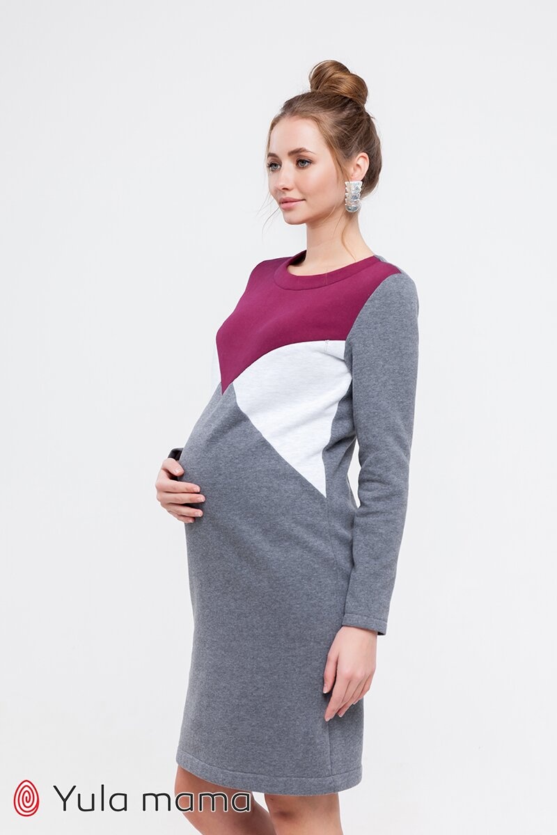 Теплое платье для беременных и кормящих DENISE WARM, Юла мама, Серый, S