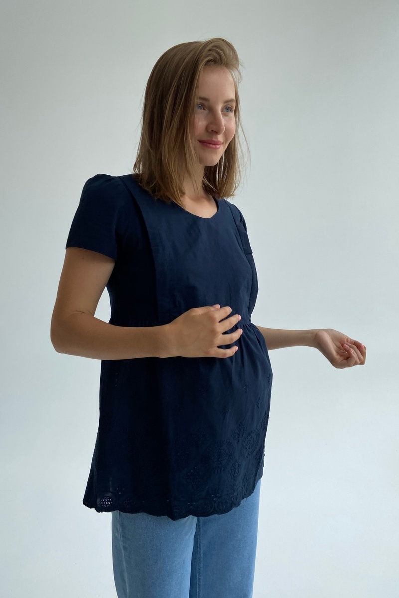 Блузи, сорочки Блуза для вагітних, майбутніх мам, синій, To Be
