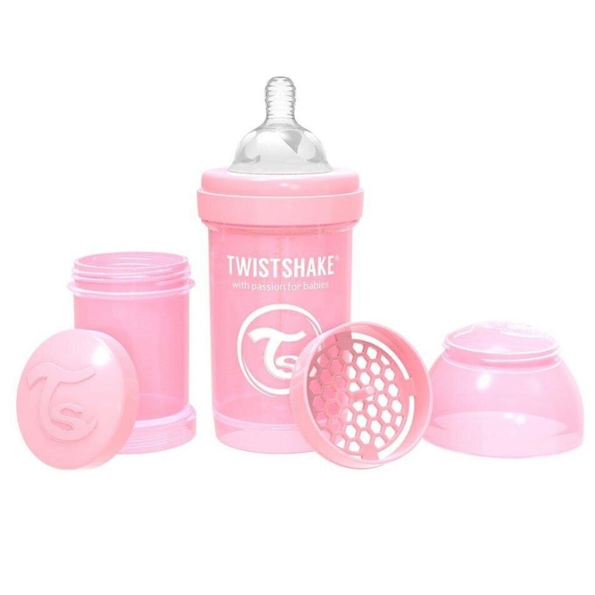 Бутылочки Антиколиковая бутылочка светло-розовая 0+ мес., 180 мл, (78249), Twistshake