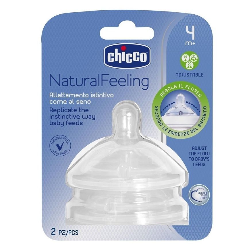 Соски Соска силиконовая Chicco Natural Feeling, регулируемый поток, 4м+, 2 шт