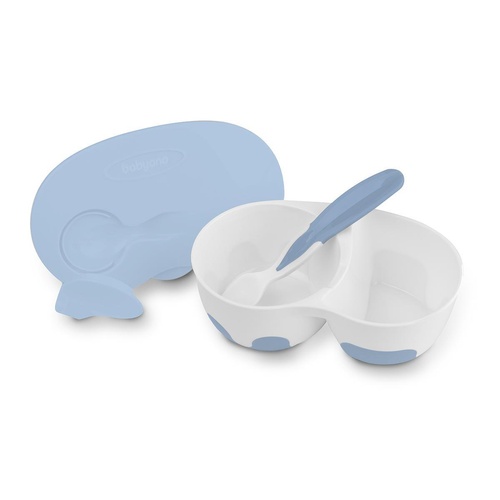Посуд для дітей Мисочка з ложечкою двокамерна BabyOno (Блакитний)