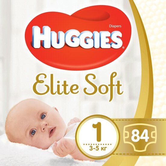 Подгузники Подгузники для новорожденных Elite Soft 1 Mega (3-5 кг), 84 шт, Huggies