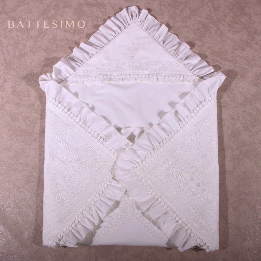Крыжмы Крыжма для крещения молочная Флори, 95х95 см, Battessimo