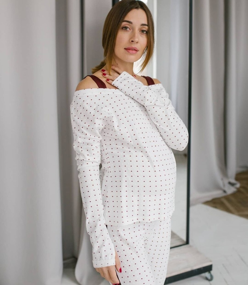 Піжами, домашні костюми Піжама для вагітних жінок 726001, в бордову крапку, DISMA