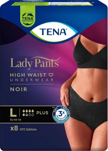 Післяпологові трусики  Урологічні труси Tena Lady Pants Plus для жінок Large, 8 шт, чорні, Tena