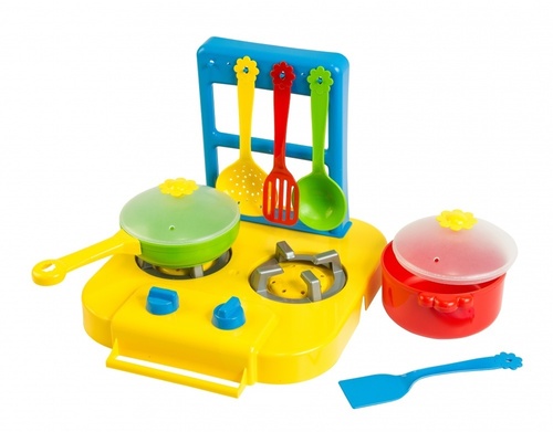 Ляльки, пупси, посудка Набір іграшкової посуду столовий Ромашка з плитою 7 елементів, Tigres