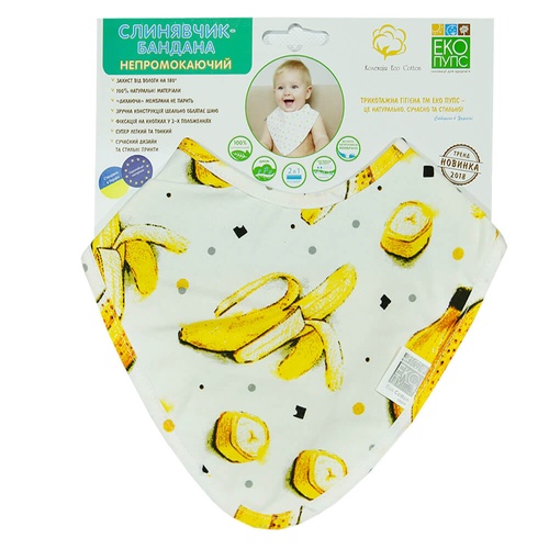 Слюнявчики Непромокаемый слюнявчик-бандана ЭКО ПУПС Eco Cotton 21x30 (бананы), ЭКО ПУПС