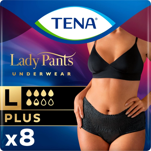 Післяпологові трусики  Урологічні труси Tena Lady Pants Plus для жінок Large, 8 шт, чорні, Tena