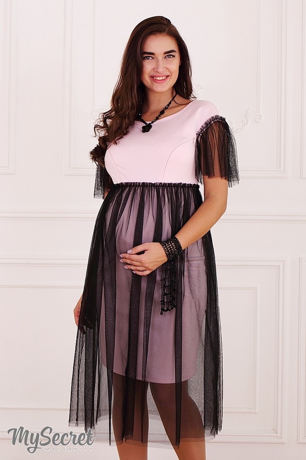 Праздничное платье DOROTIE для беременности и кормления, нежно-розовый с черным фатином, Юла Мама
