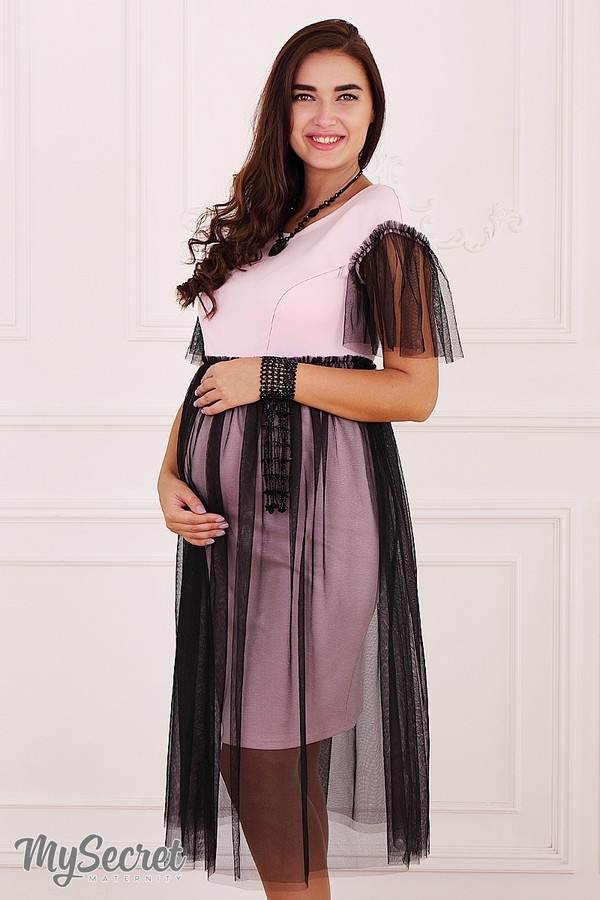 Праздничное платье DOROTIE для беременности и кормления, нежно-розовый с черным фатином, Юла Мама