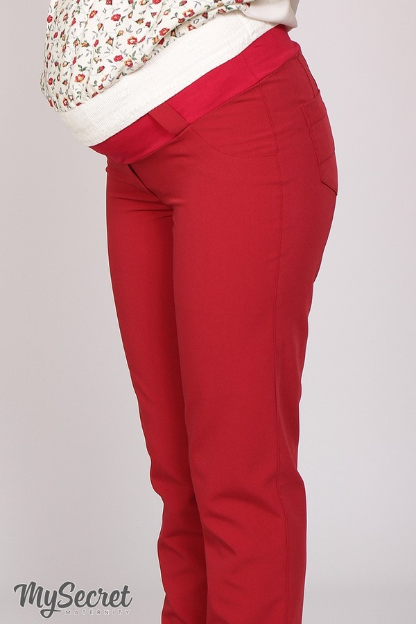 Брюки для беременных и кормящих мам Зауженные брюки из тонкой костюмной ткани AVA, паприка (темно-красный), Юла Мама