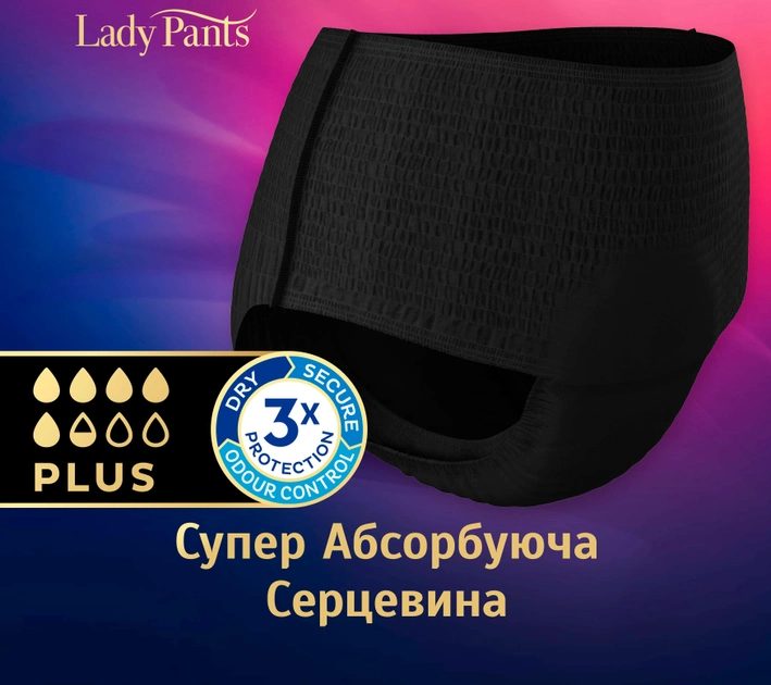 Послеродовые трусики Урологические трусы Tena Lady Pants Plus для женщин Large, 8 шт, черные , Tena
