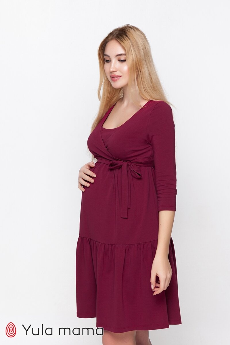 Нарядное платье для беременных и кормящих мам TARA, бордовый, Юла мама