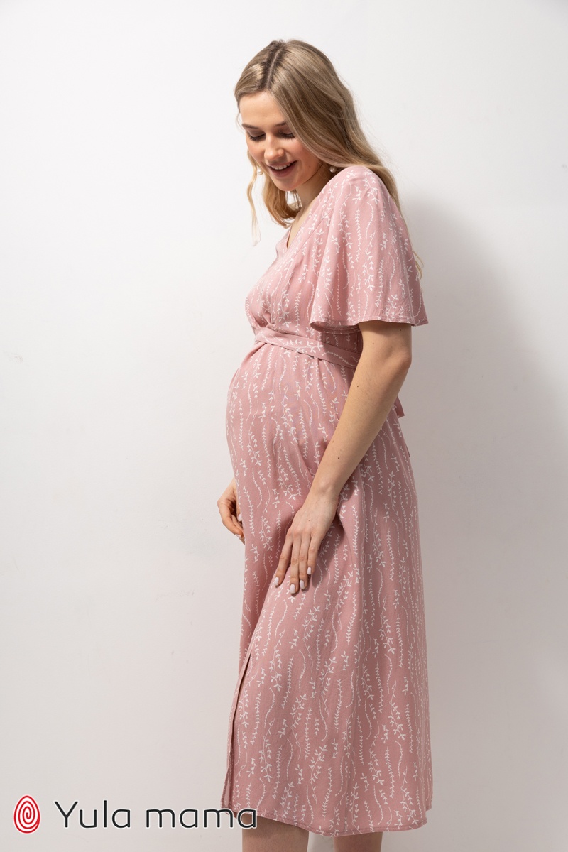 Сукня для вагітних і годуючих мам VANESSA молочні гілочки на пудровому фоні, Юла мама, Рожевий, S