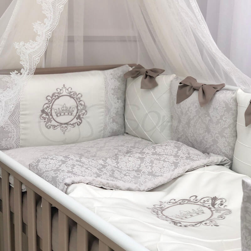 Постелька Комплект постельного белья в кроватку Elegance, 6 элементов, какао, Маленькая Соня