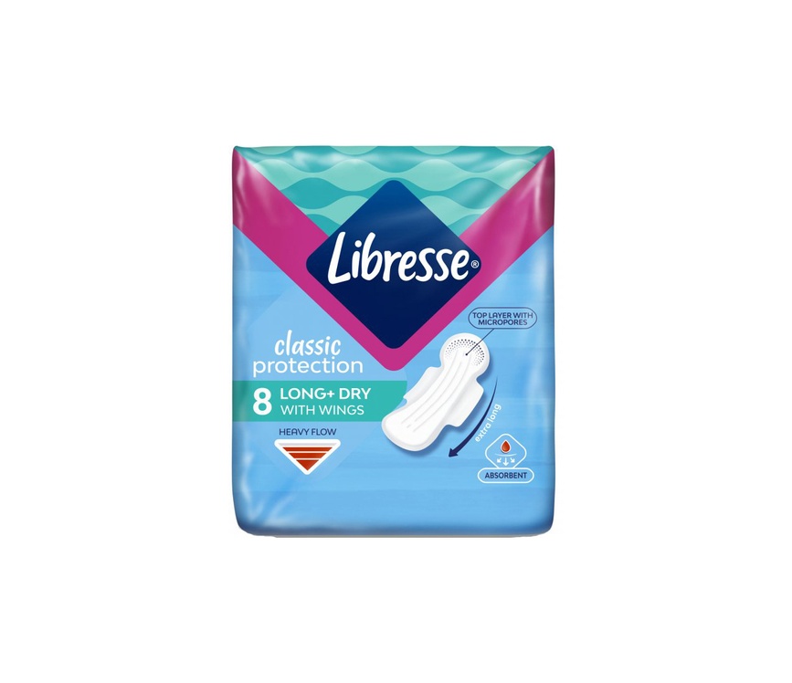 Гігієнічні прокладки Гігієнічні прокладки Libresse Classic Protection Long Dry Поверхня сіточка 8 шт., Libresse