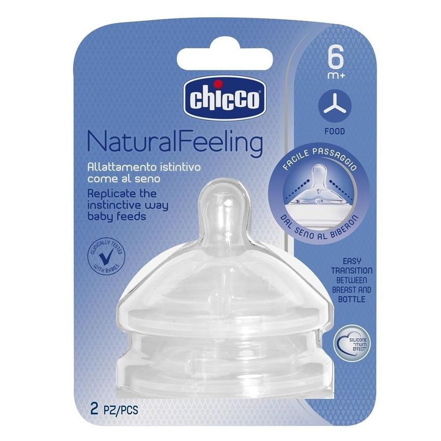 Соски Соска силиконовая Chicco Natural Feeling, для каши, 6м+, 2 шт
