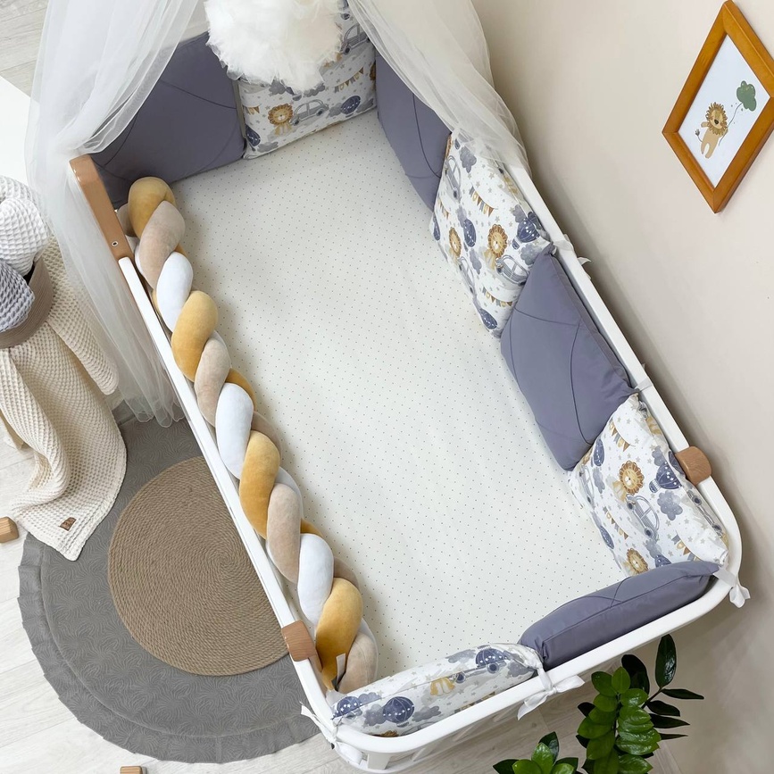 Постелька Комплект постельного белья в кроватку Happy night Львенок с машинкой, синий, 6 элементов, Маленькая Соня