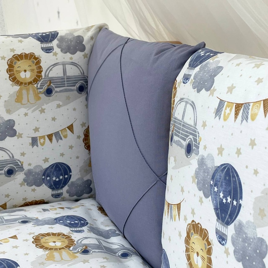 Постелька Комплект постельного белья в кроватку Happy night Львенок с машинкой, синий, 6 элементов, Маленькая Соня