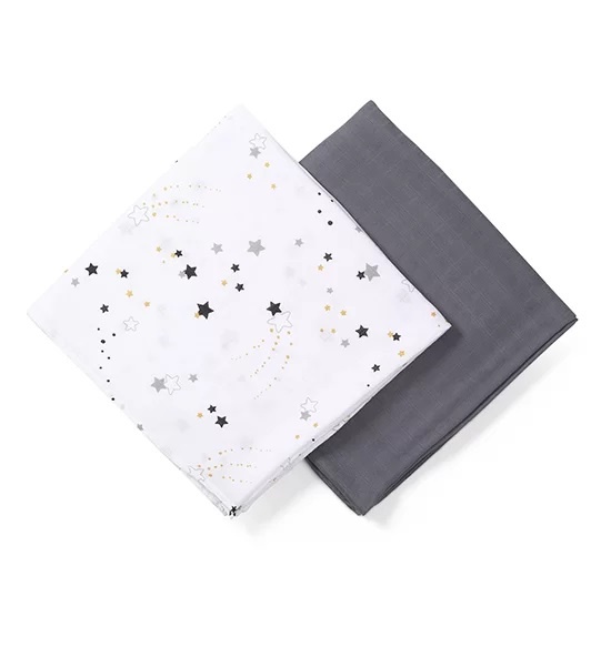 Пеленки классические Пеленки муслиновые Серый и белый со звездами 120х120 см, 2шт., BabyOno