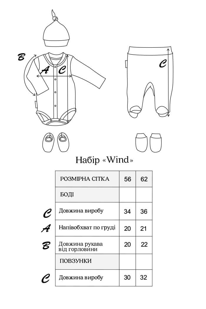 Боді з довгим рукавом Комплект для новонароджених Wind (боді, повзунки, шапочка, царапки, пінетки), сірий меланж, MagBaby