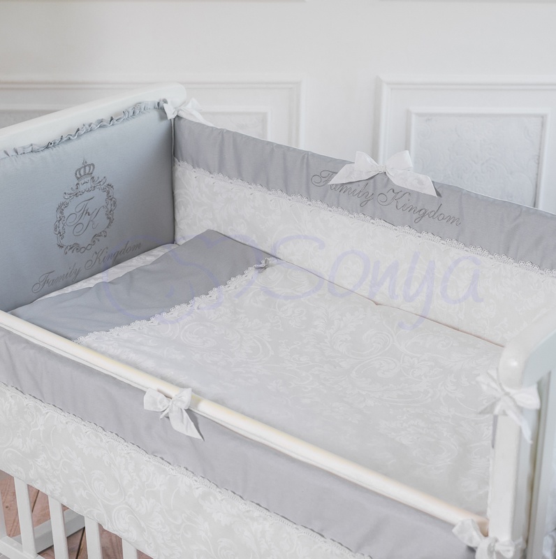 Постелька Сменный комплект постельного белья в кроватку Family Kingdom, 3 элемента, серый, Маленькая Соня