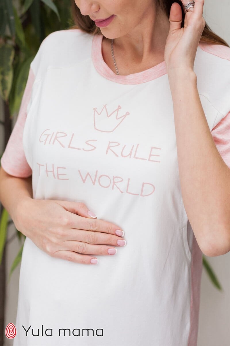 Ночнушки для годування Ночнушка-футболка для вагітних і годуючих мам YASMIN, рожевий меланж з молочним, Юла Мама