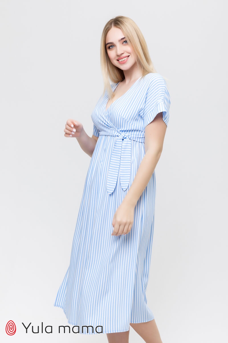 Платье для беременных и кормящих мам GRETTA голубая полоска, Юла мама, Голубой, S