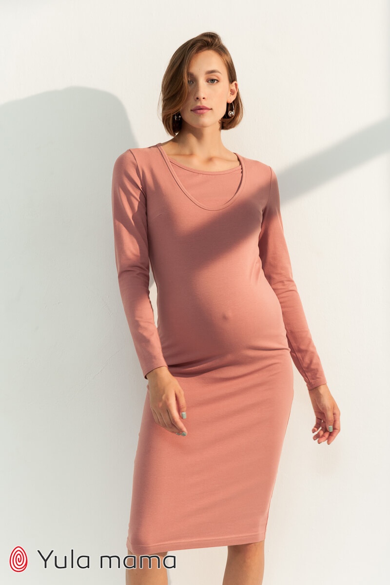 Платье для беременных и кормящих мам LILLIAN, темный розовый, Юла мама, Розовый, S