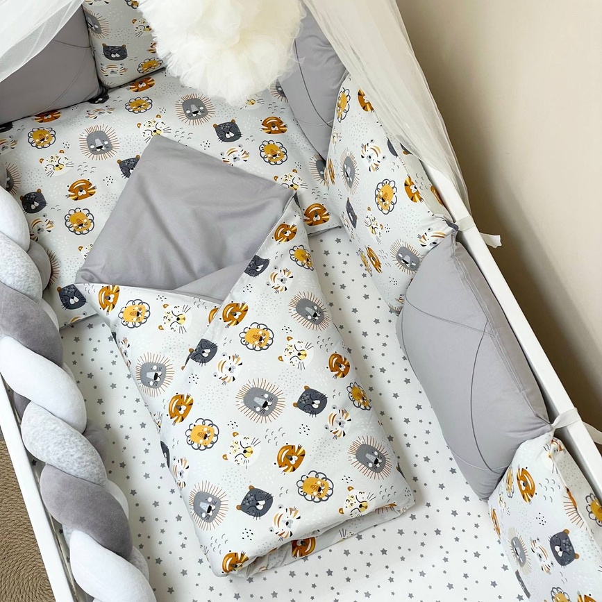 Постелька Комплект постельного белья в кроватку Happy night Мордочки, серый, 6 элементов, Маленькая Соня