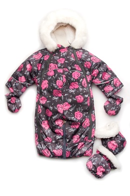 Детский зимний комбинезон-трансформер на меху для девочки, розочки, Модный карапуз