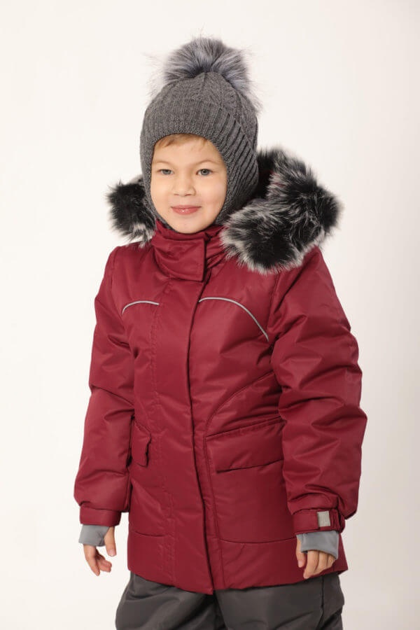 Куртки и пальто Куртка парка зимняя детская, бордовая, Модный карапуз