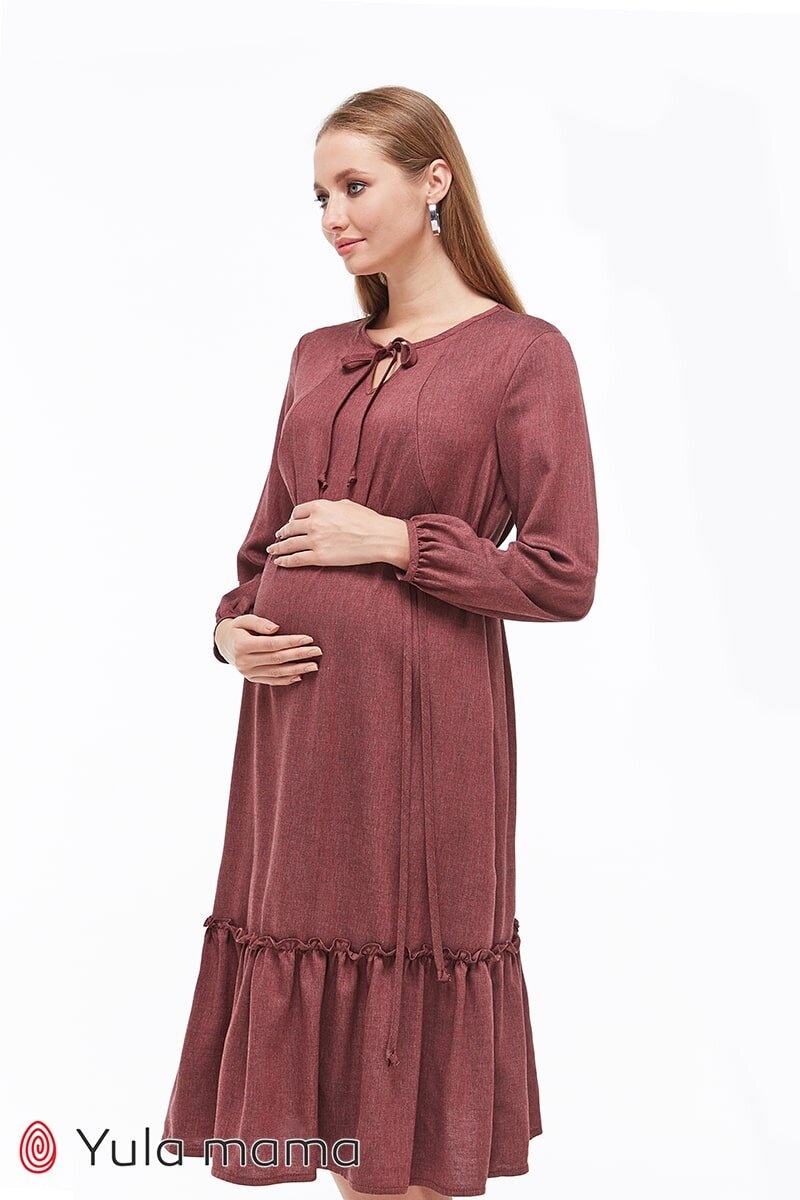 Платье миди для беременных и кормящих MONICE, Юла мама, Бордовый, S